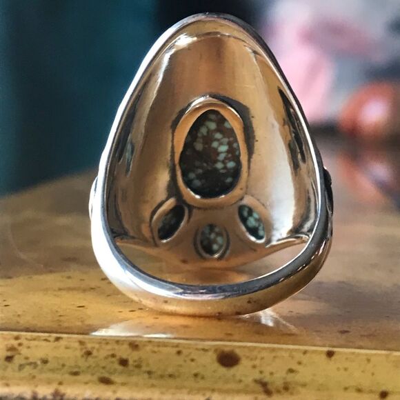 Royston Blue Horizon Turquoise Sterling Silver Statement Ring Size 10 - Picture 7 of 11